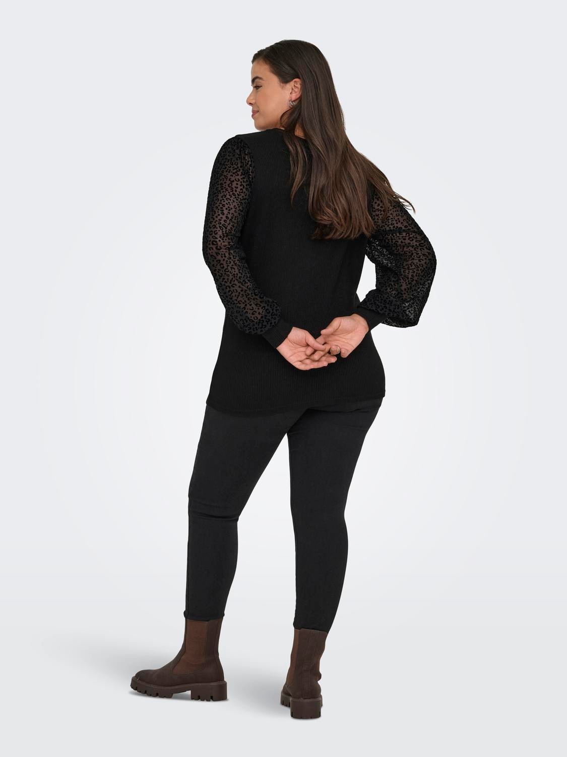 ONLY CARMAKOMA Langarmshirt »CARVELENA L/S O-NECK BLOUSE JRS«, Meshärmel mit Leoprint