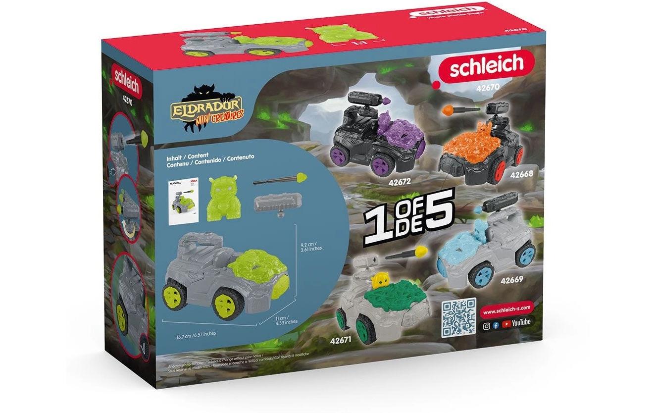 Spielfigurenset Stein-Crashmobil mit Mini CreatureFahrzeug mit Rückziehmotor und schwenkbarer Schusswaffe