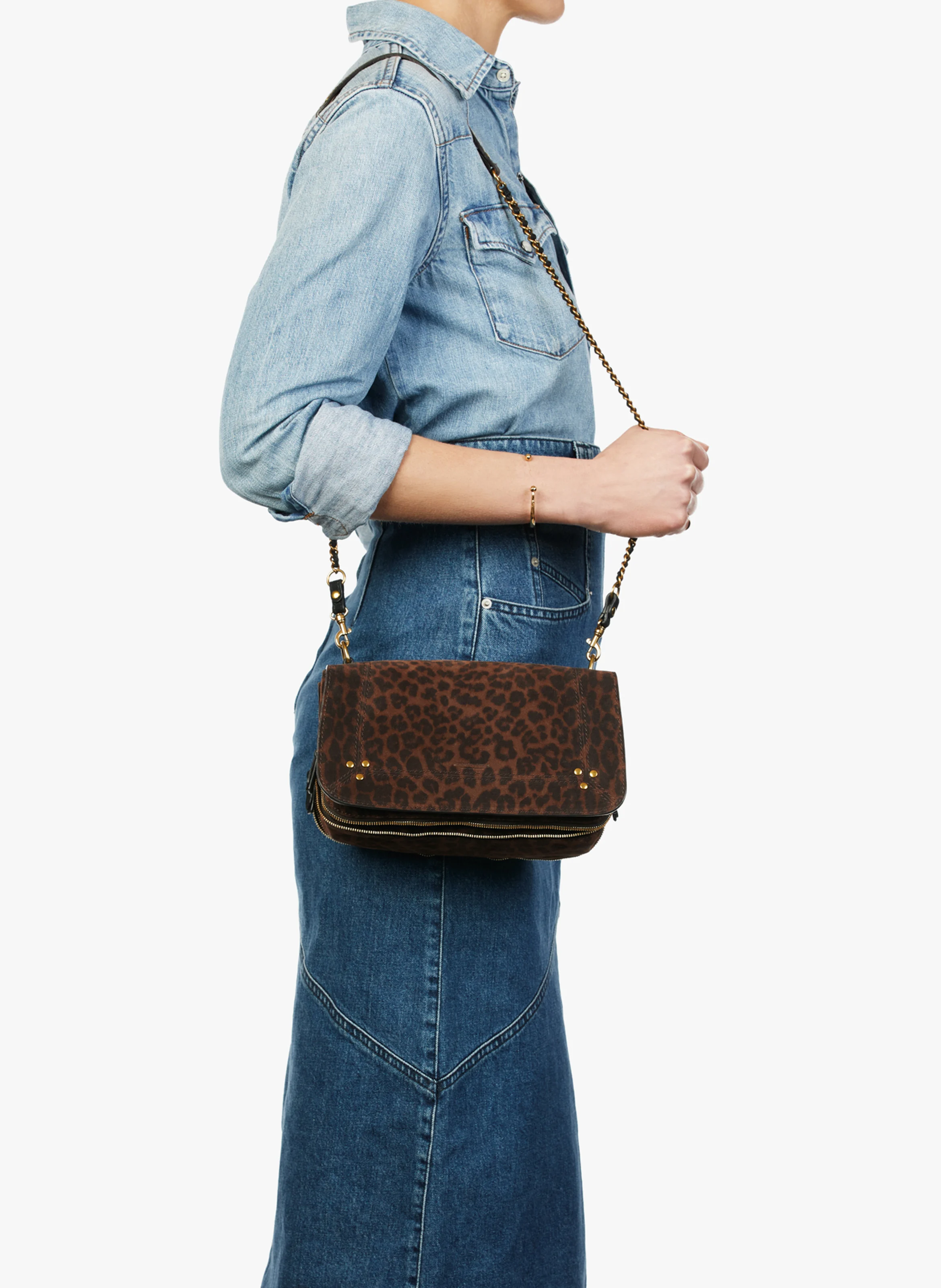 BOBI - Sac bandoulière imprimé léopard en cuir | Marron