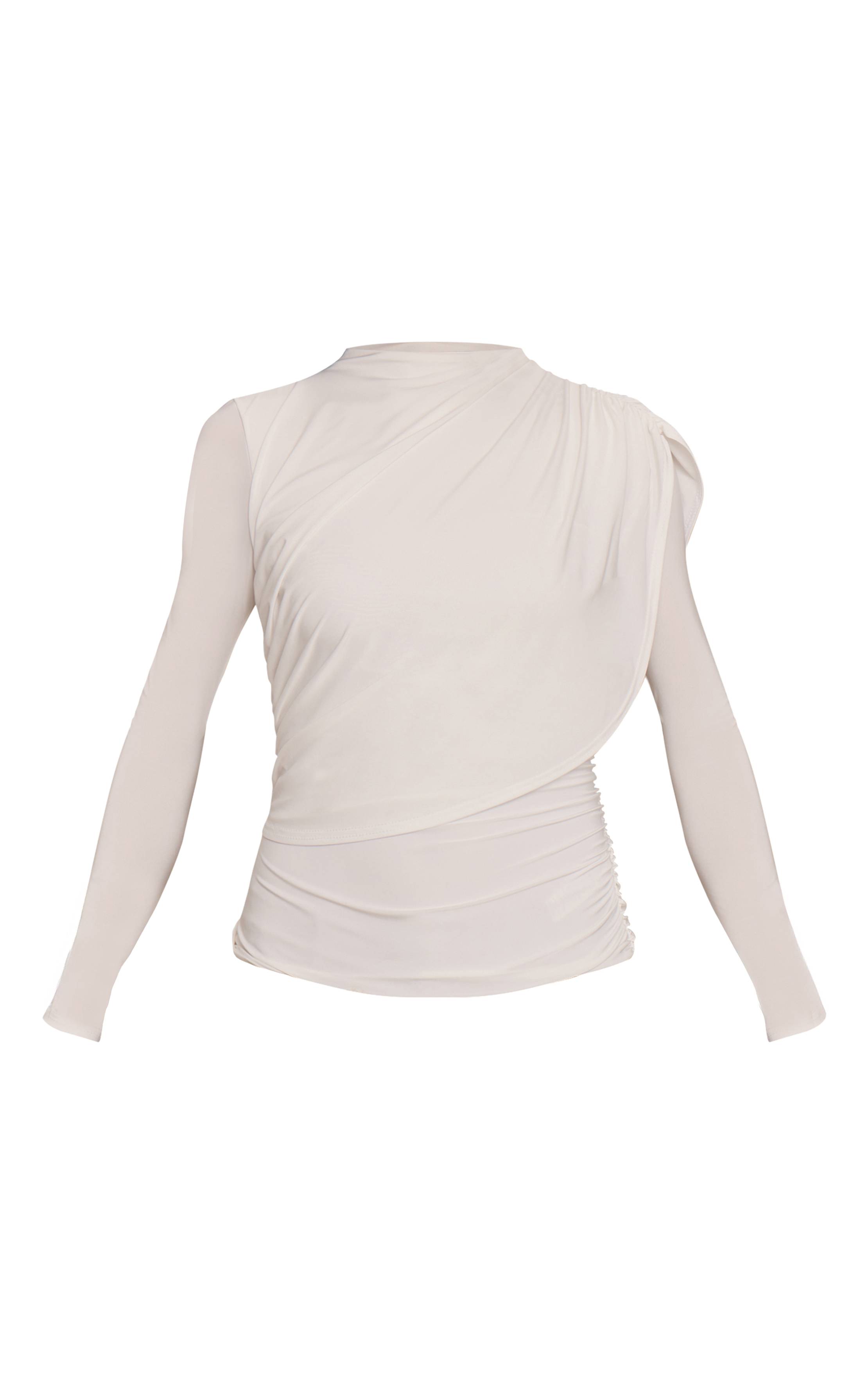 Crème Top À Manches Longues En Tissu Slinky Double Couche Avec Détail Cape