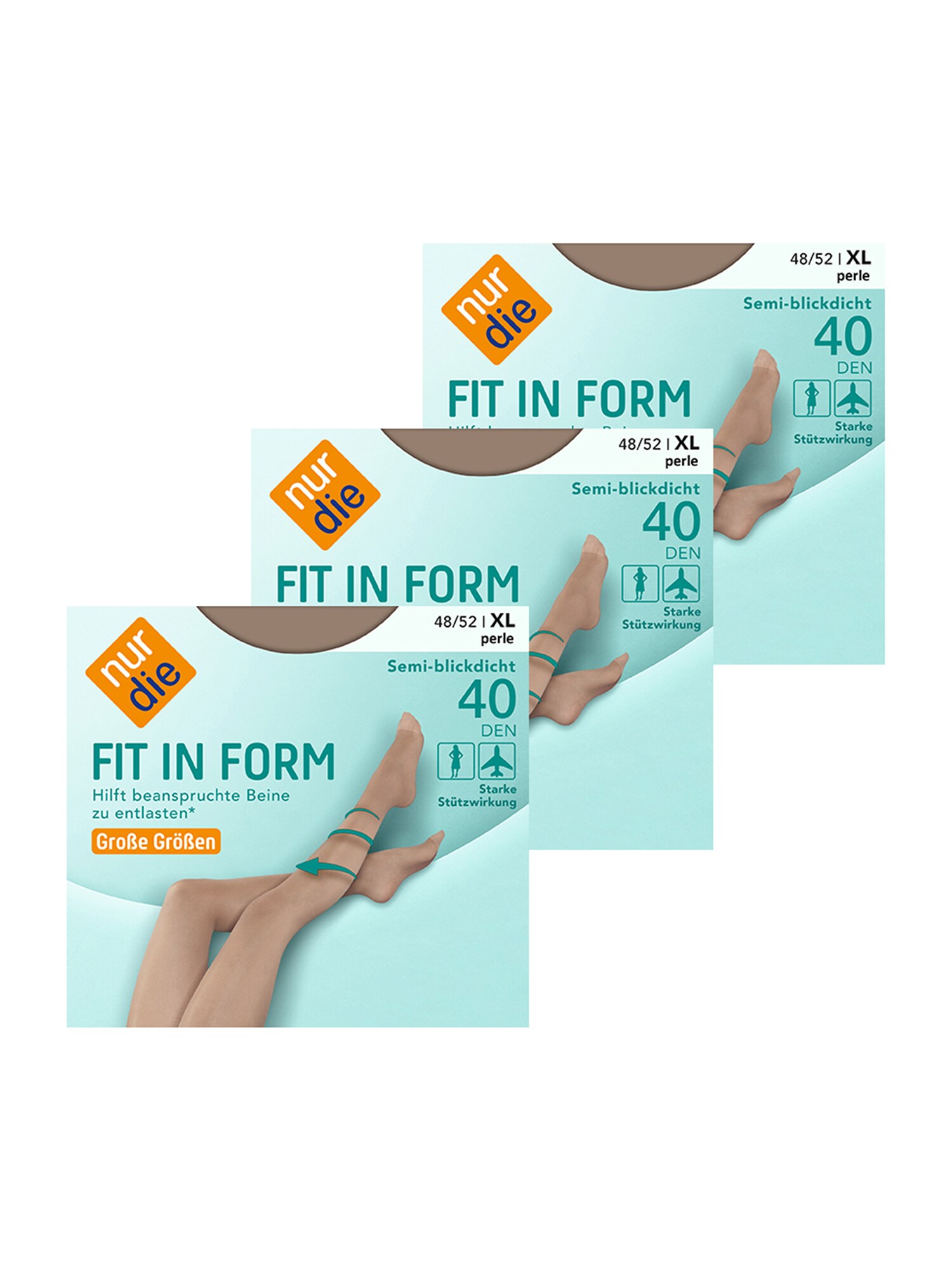 NUR DIE Damen Feinstrumpfhose Fit in Form Große Größen 40 DEN 3er Pack