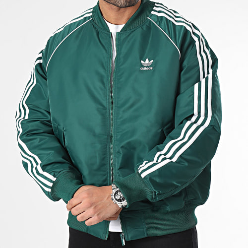 Veste Bomber A Bandes HZ0693 Vert Blanc