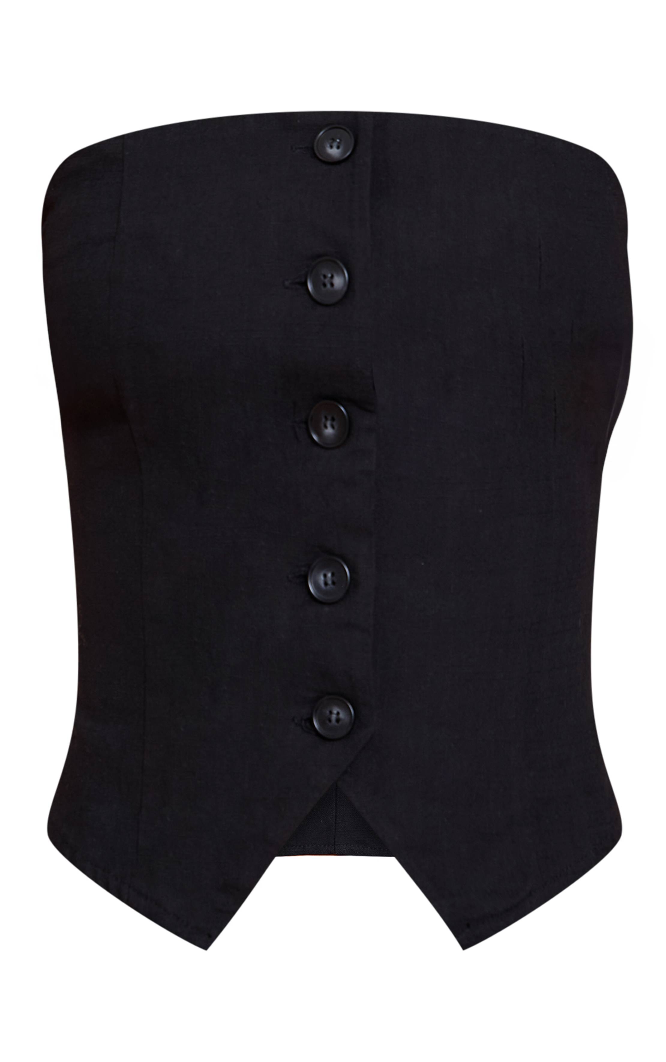 Noir Top Bustier Boutonné Tissé Petite