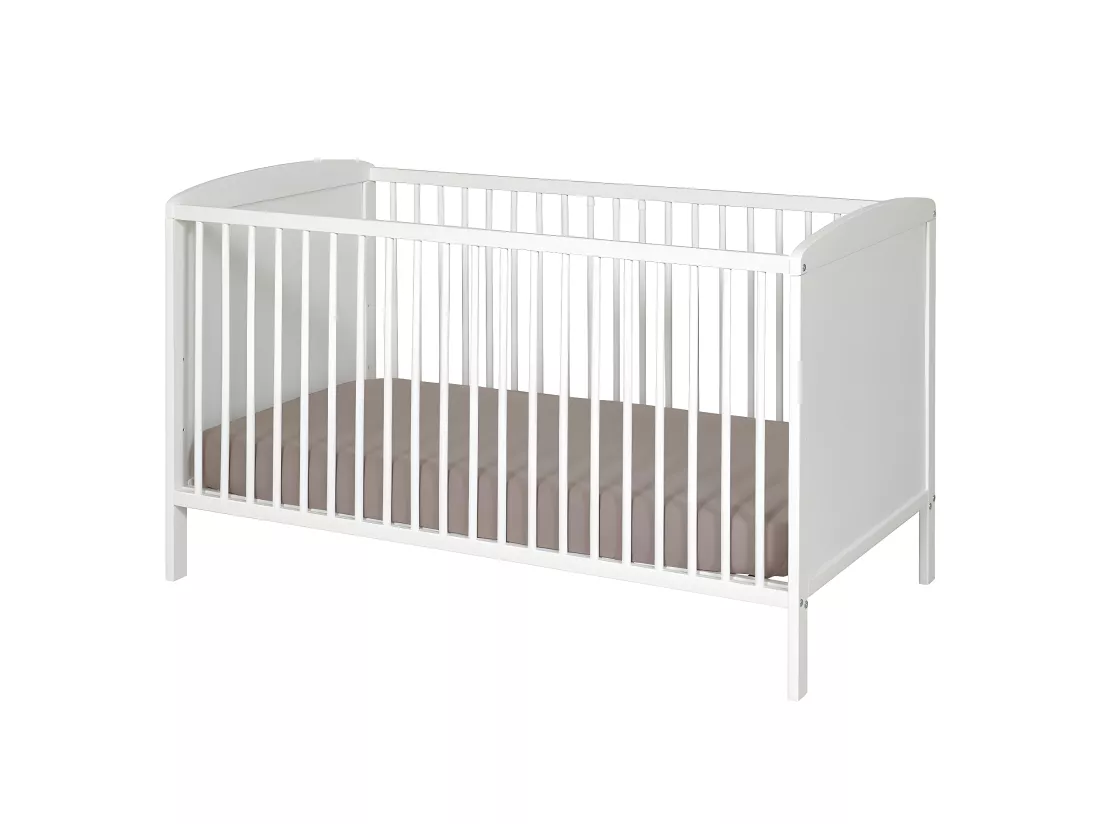 Lit bébé à barreaux 70x140 cm bois massif blanc FLOCON