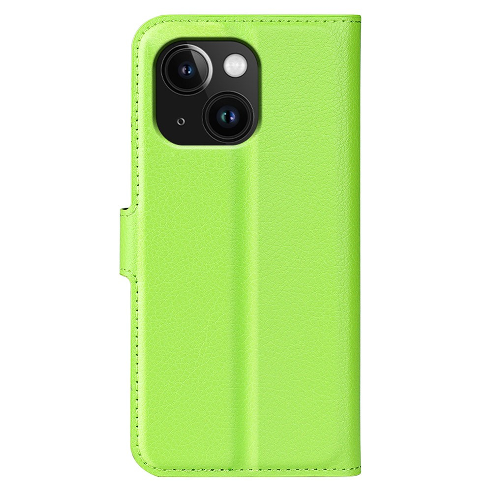 iPhone 15 Leder Tasche Flip Cover Litchi Look - Grün