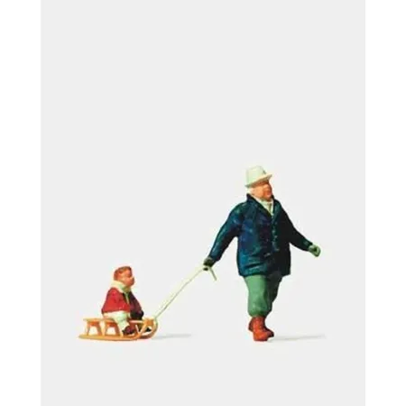 Preiser 28078 HO Mann mit Kind a. Schlitten