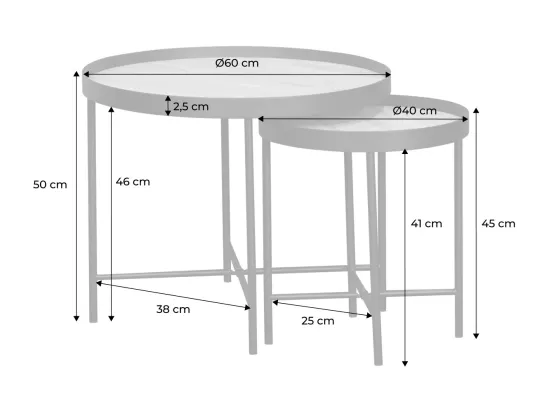 Set de 2 tables gigognes rondes pratiques en MDF effet bois de chêne avec pieds noirs