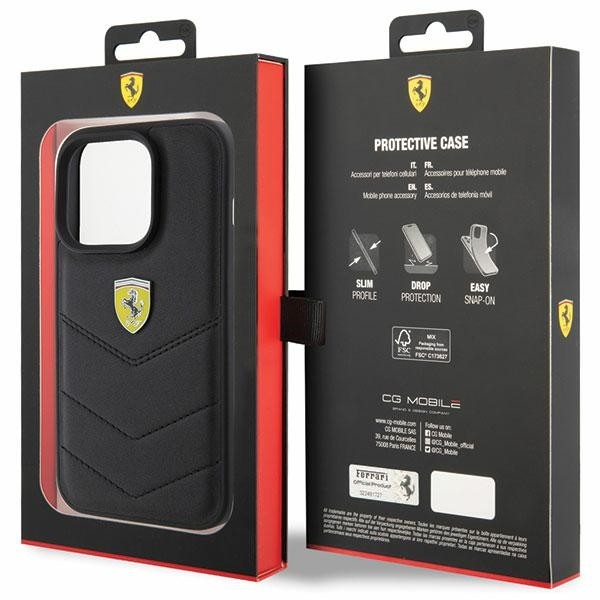iPhone 15 Pro Hybrid Leder Hardcase Hülle Quilted Metal Logo (FEHCP15LRDUK) - Schwarz