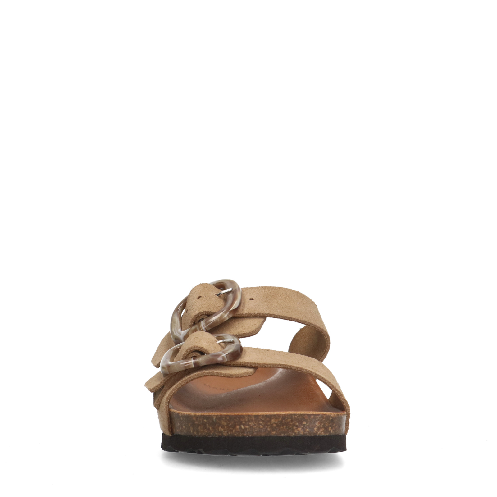 Beige suède slippers met gesp