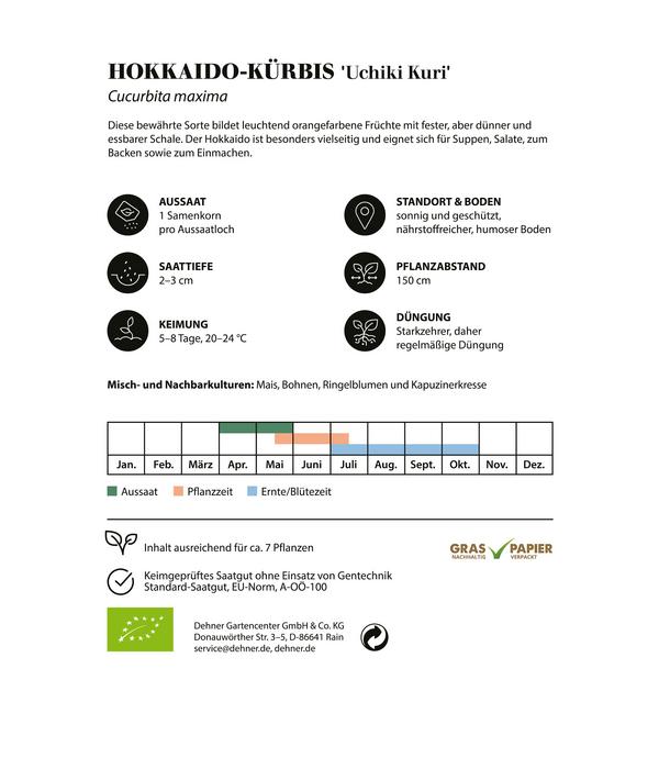 Dehner Bio-Saatgut Hokkaido-Kürbis 'Uchiki
