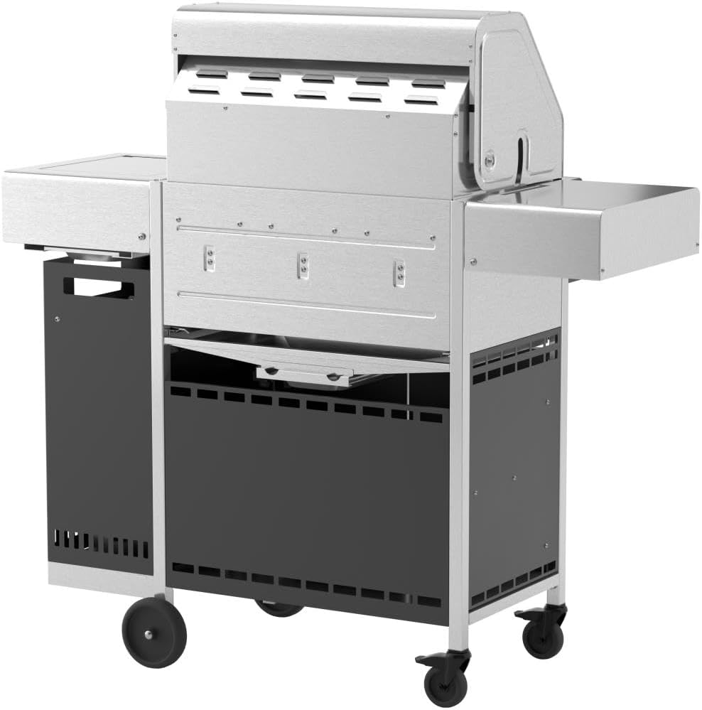Schickling Gasgrill 'Henry L - Deluxe' Edelstahlgrill Grillwagen mit Unterschrank, Doppelwandigem Deckel, 3 Brenner, 800 Grad Seitenbrenner & 3-teiligem Grillrost - Made in Germany