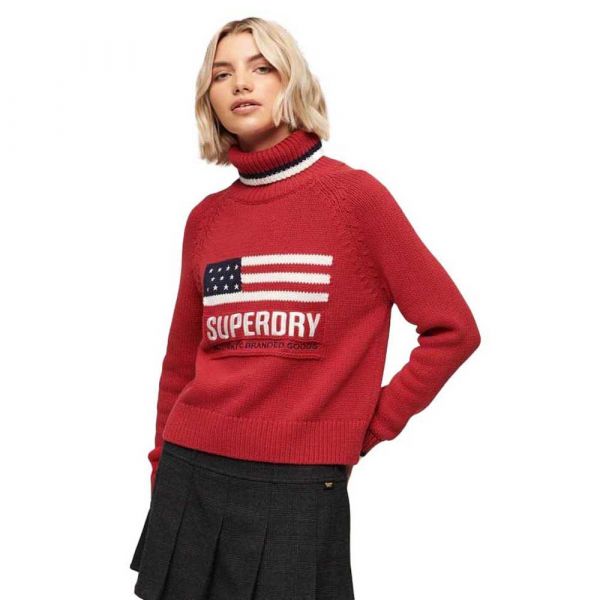 Superdry Americana Knit Roll Neck Sweater Vermelho S Mulher