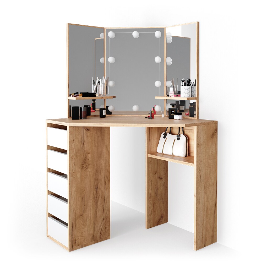 VICCO LED Eckschminktisch ARIELLE Kosmetiktisch Schminktisch Spiegel Eiche