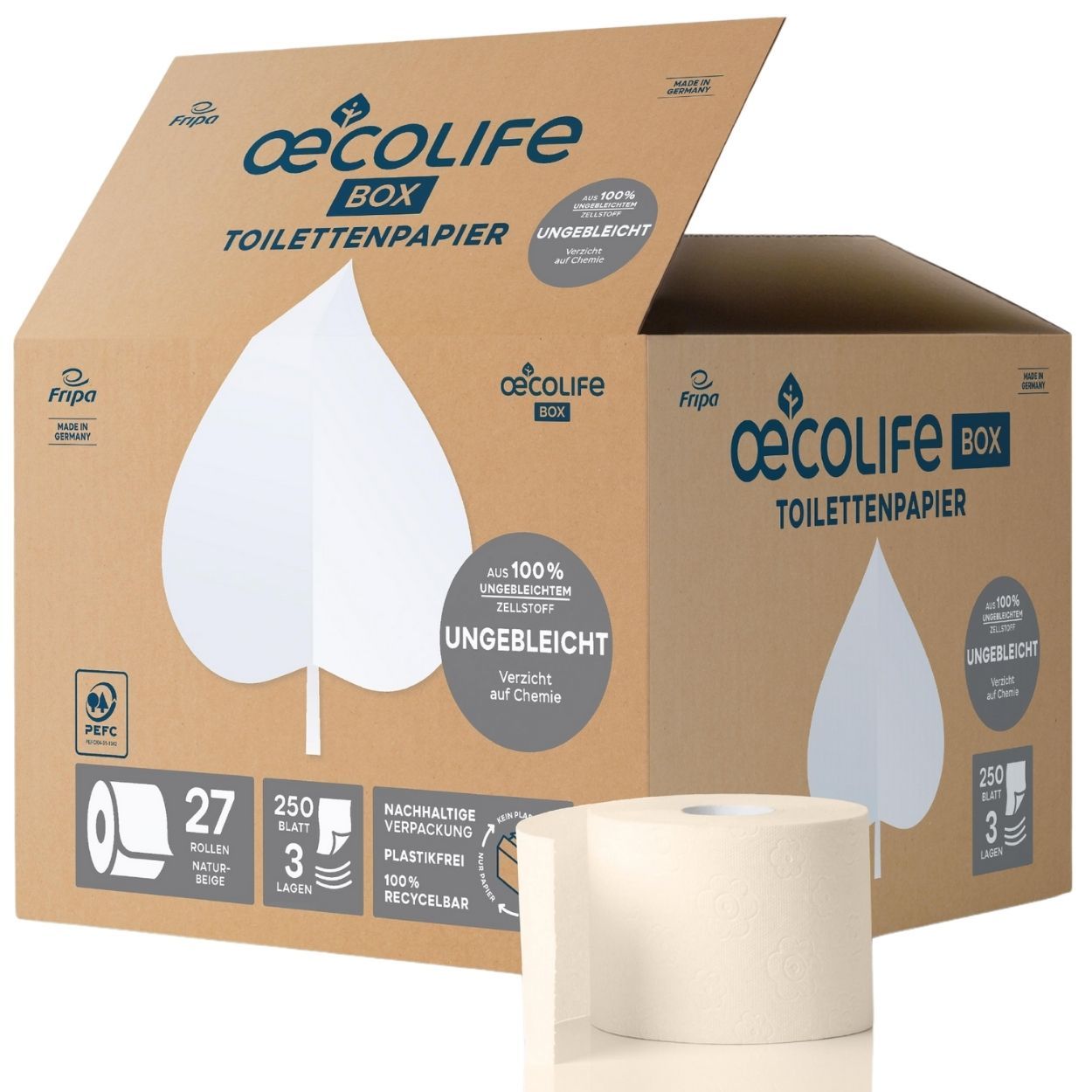 oecolife Toilettenpapier Box UNGEBLEICHT XXL