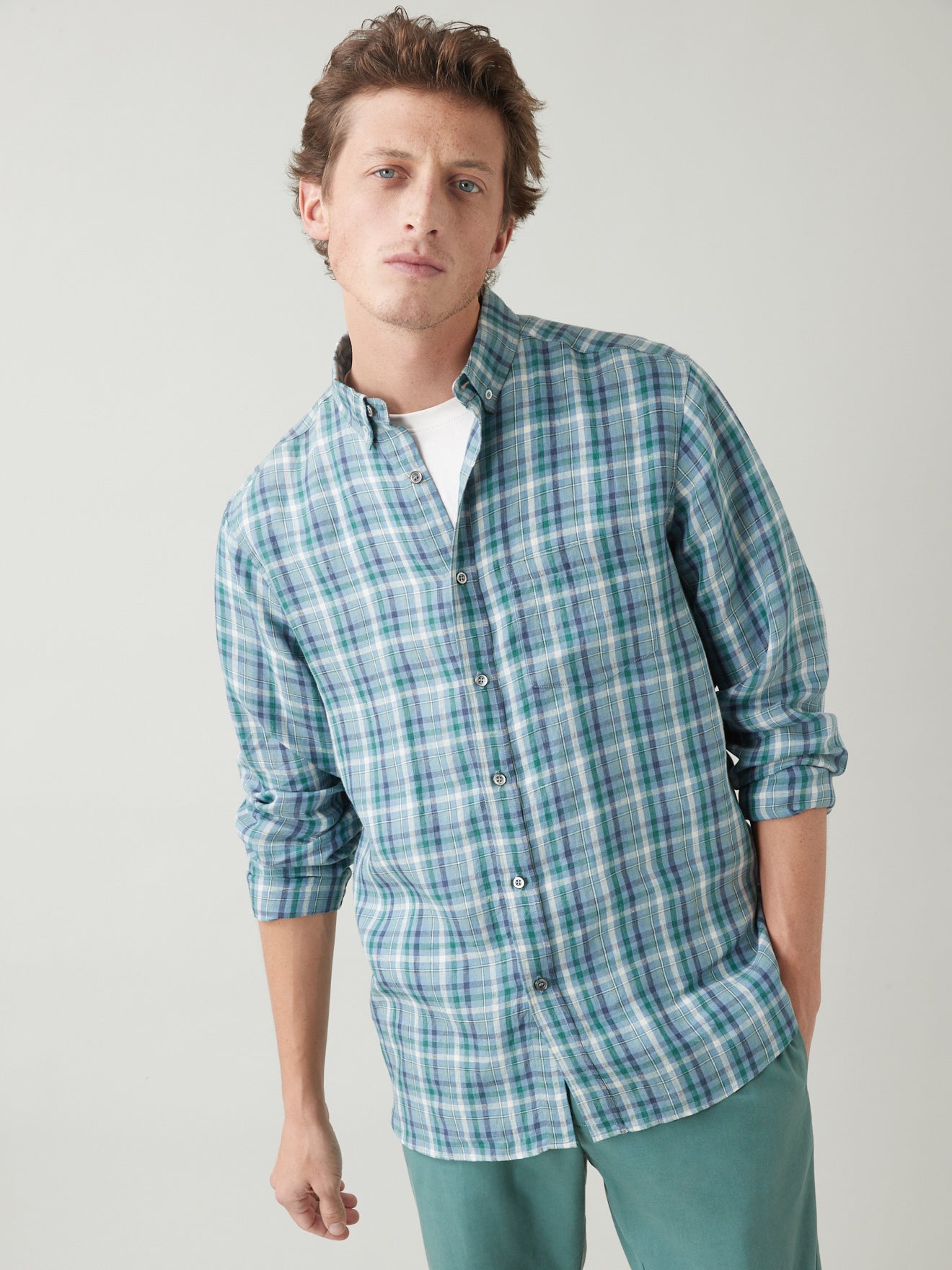 Chemise en lin Regular Fit homme carreaux