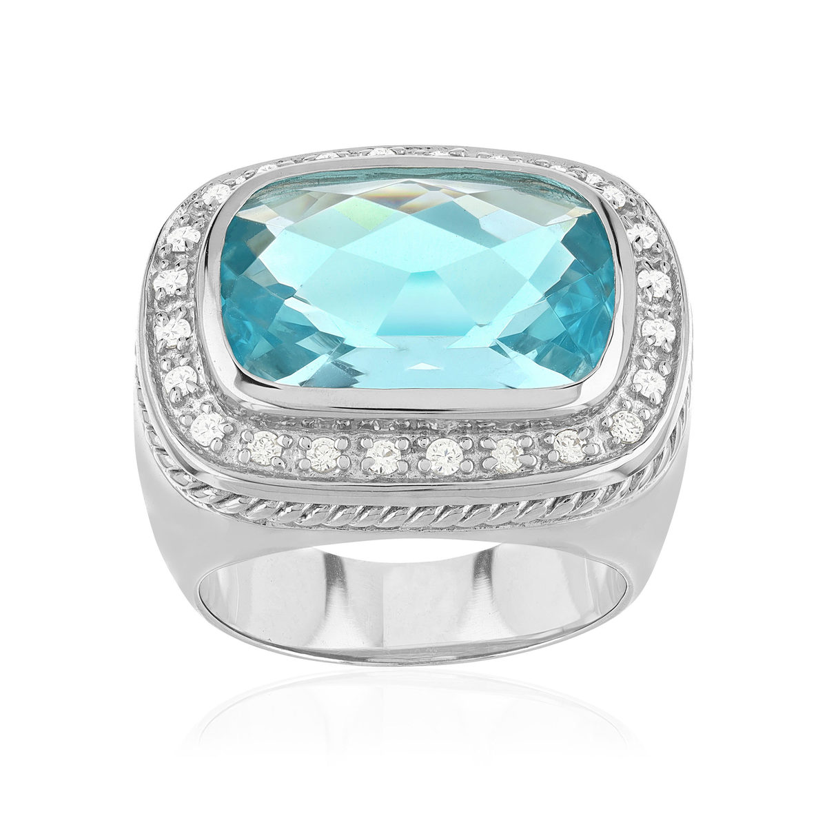 Bague argent 925 pierre synthétique bleue zirconias