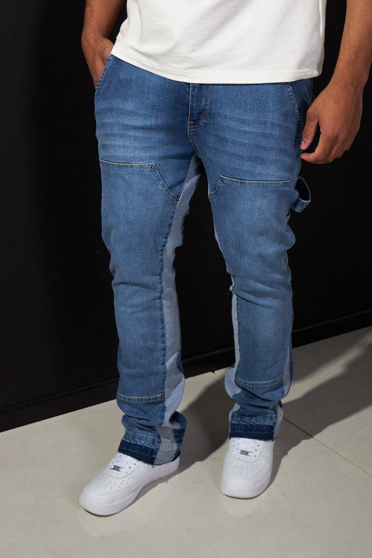 Jean bleu bicolore à poches