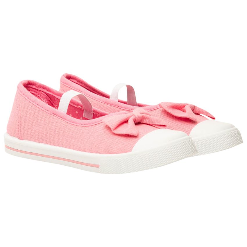 Babies roses en toile avec nœud et lanière élastiquée pour bébé fille - Multicolore