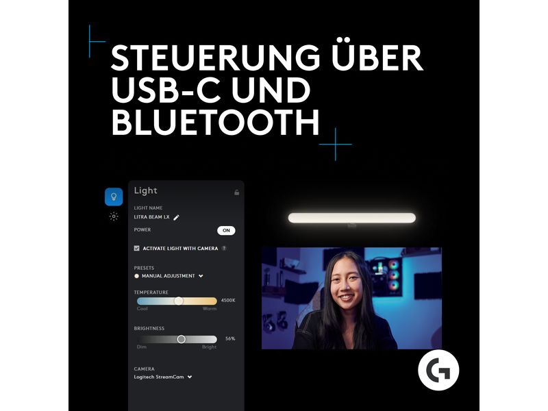 Logitech Litra Beam LX Doppelseitiges RGB-Streaming-Hauptlicht