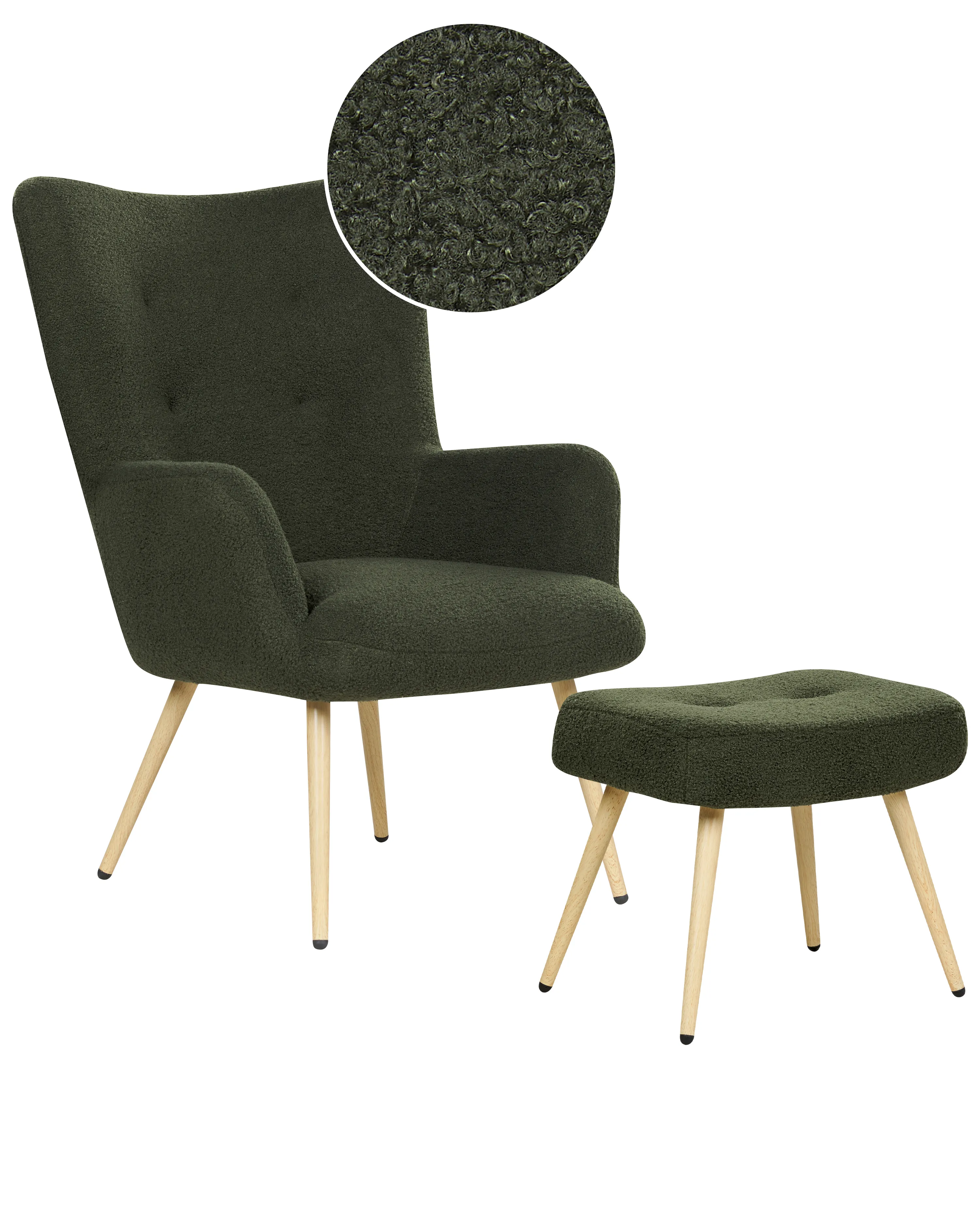 Oorfauteuil VEJLE met voetenbank Bouclé Donkergroen