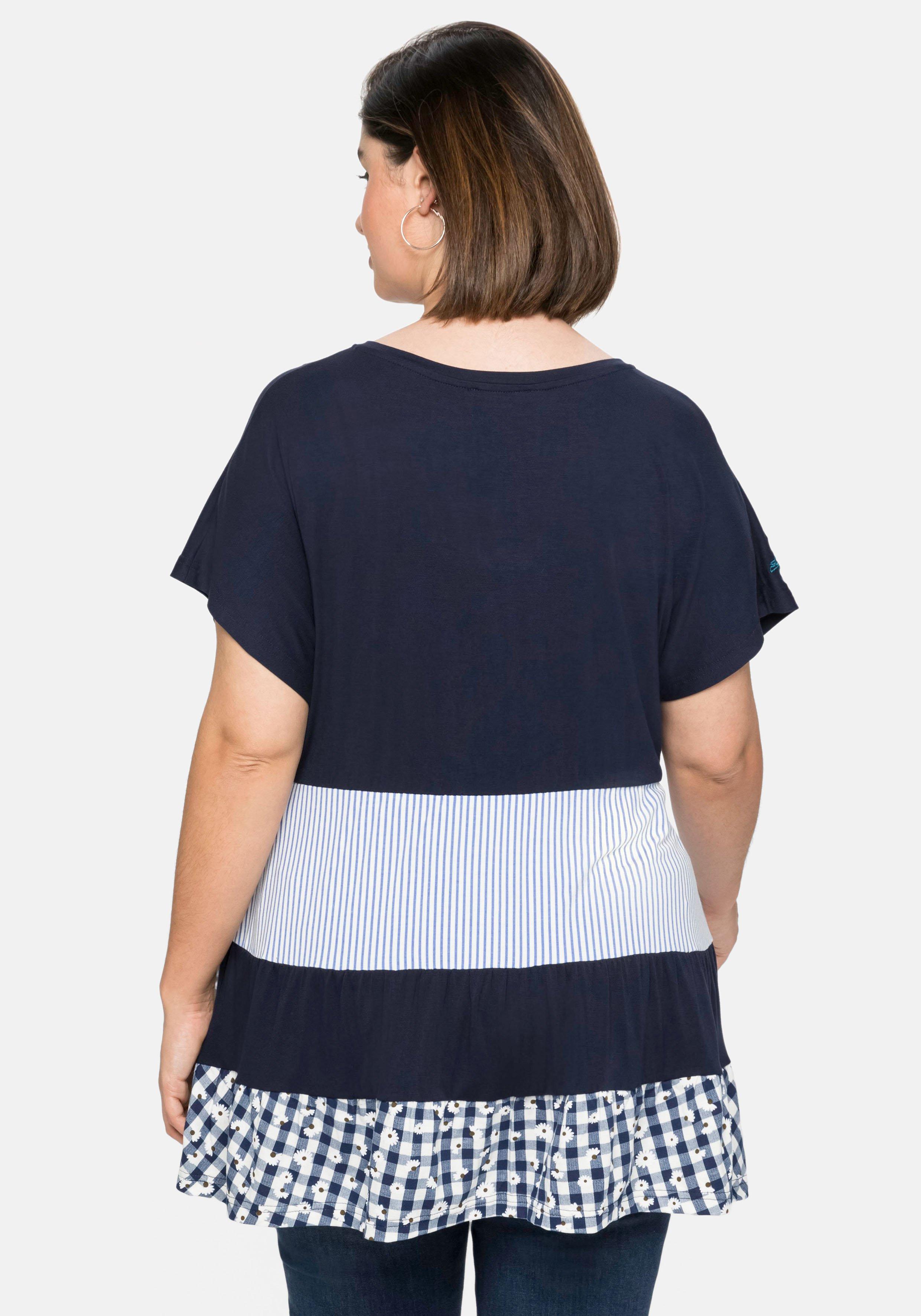 Longshirt mit Volants im Mustermix