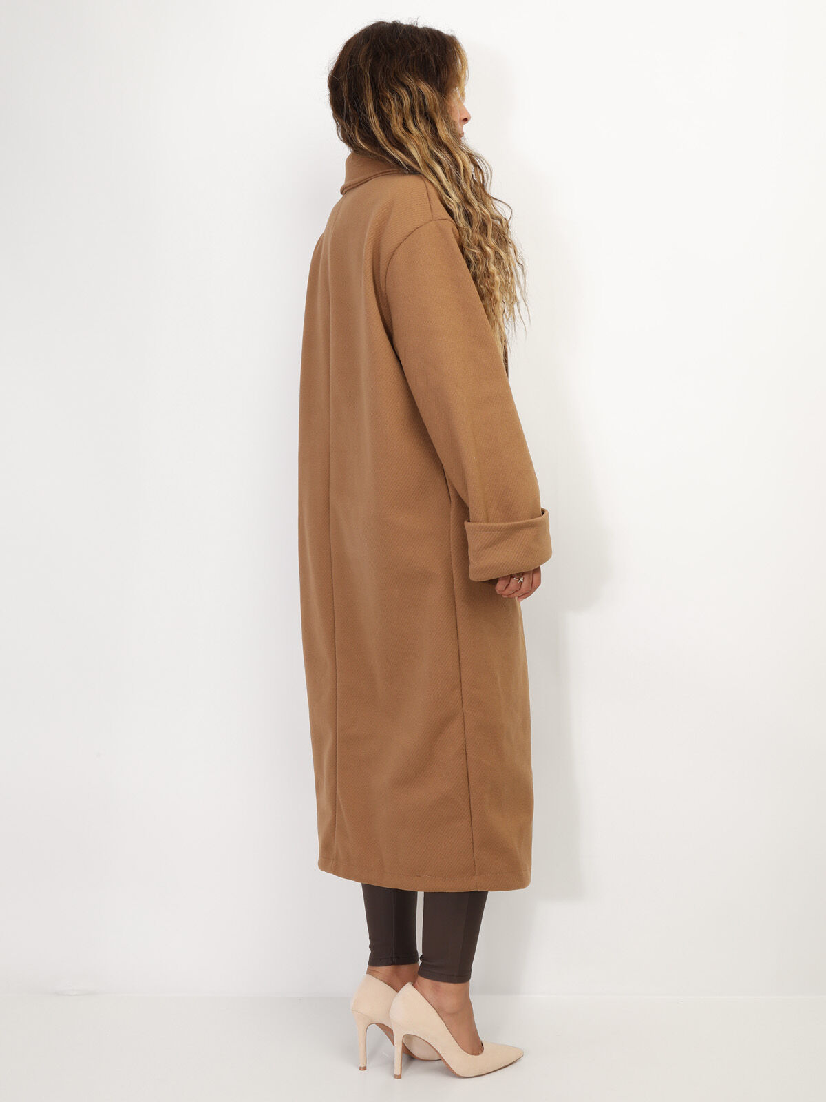 Manteau oversize en maille texturée- Camel