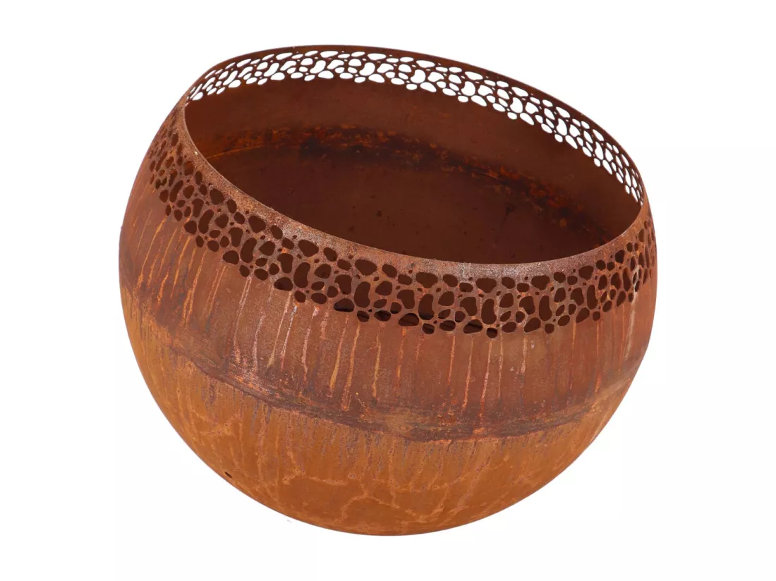 Brasero sphère design en métal Rouille - Ajouré pois