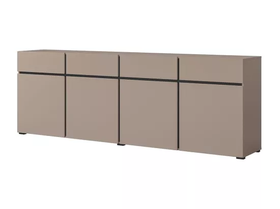 Buffet XL coloris beige et noir 225cm collection HAVANA. Bahut design avec 4 portes et 4 tiroirs.