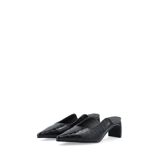 Bianco Rowe Heel Cutline Mules, Black Croco, 41