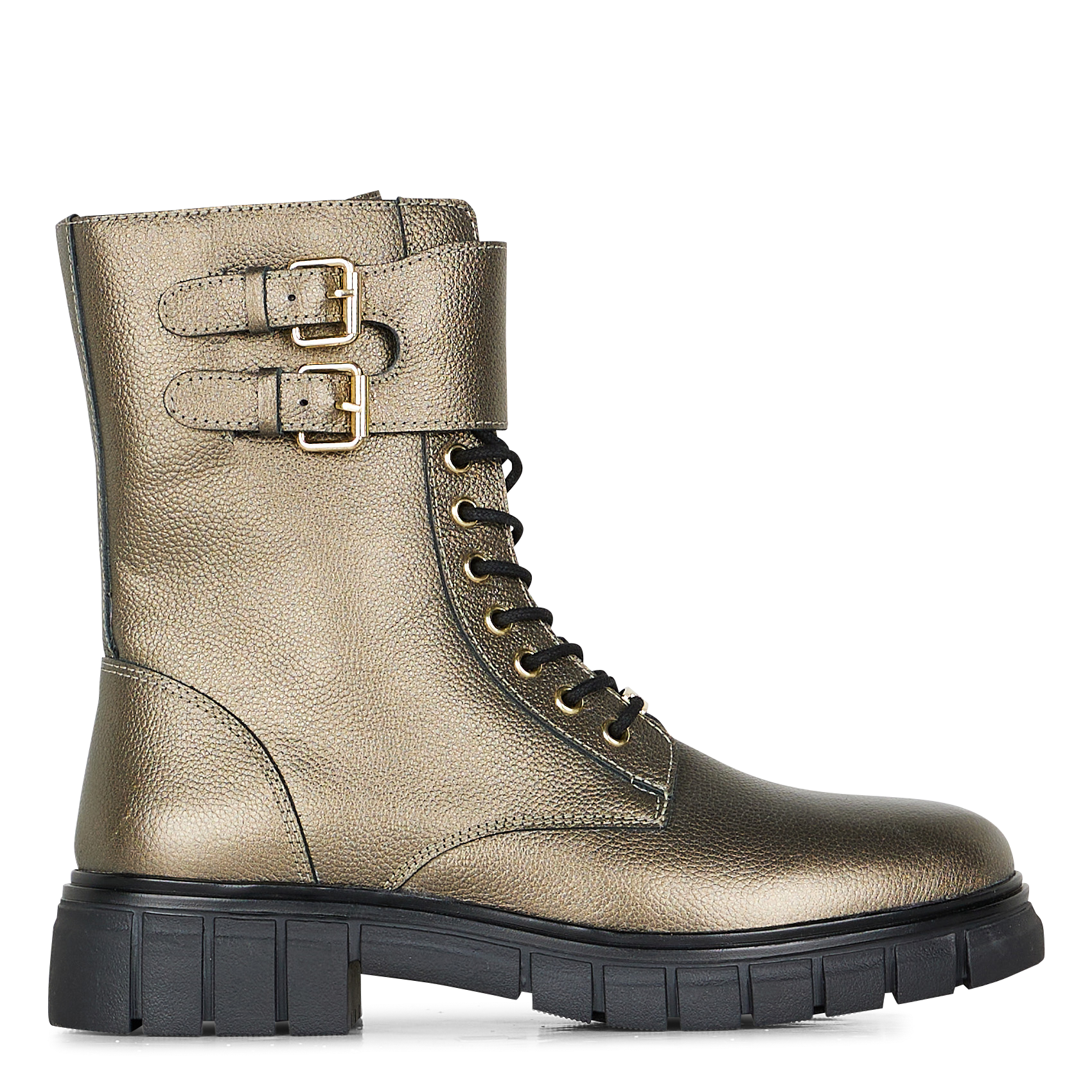 RITIKA - Bottines à lacets en cuir grainé| Doré