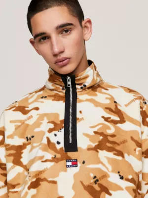 Moletom de lã com zíper frontal e estampa camuflada Woodland, tamanho grande.