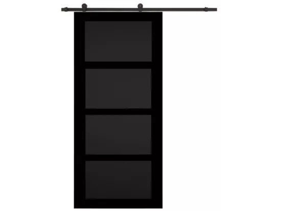 Porte Coulissante Telia Noir 4 Panneaux H204 X L73 + Rail à Roulettes Noir Gd Menuiseries