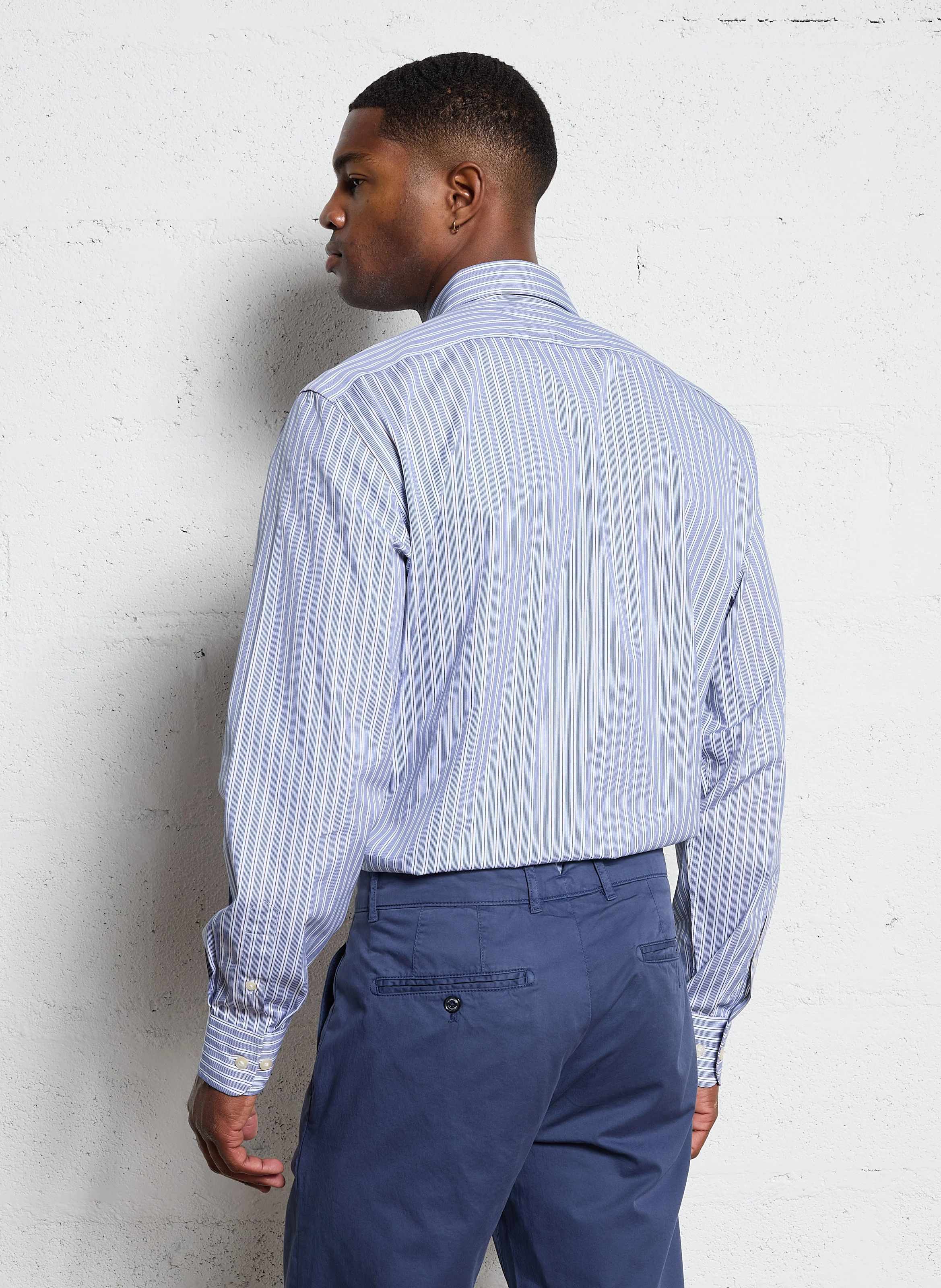 Chemise col classique rayée en coton | Multicolore