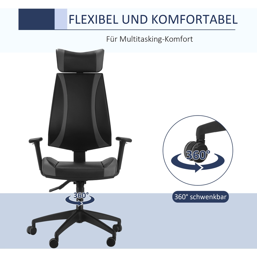 HOMCOM Bürostuhl dicke Polsterung, ergonomisch geformt, gemütliche polsterung Schwarz