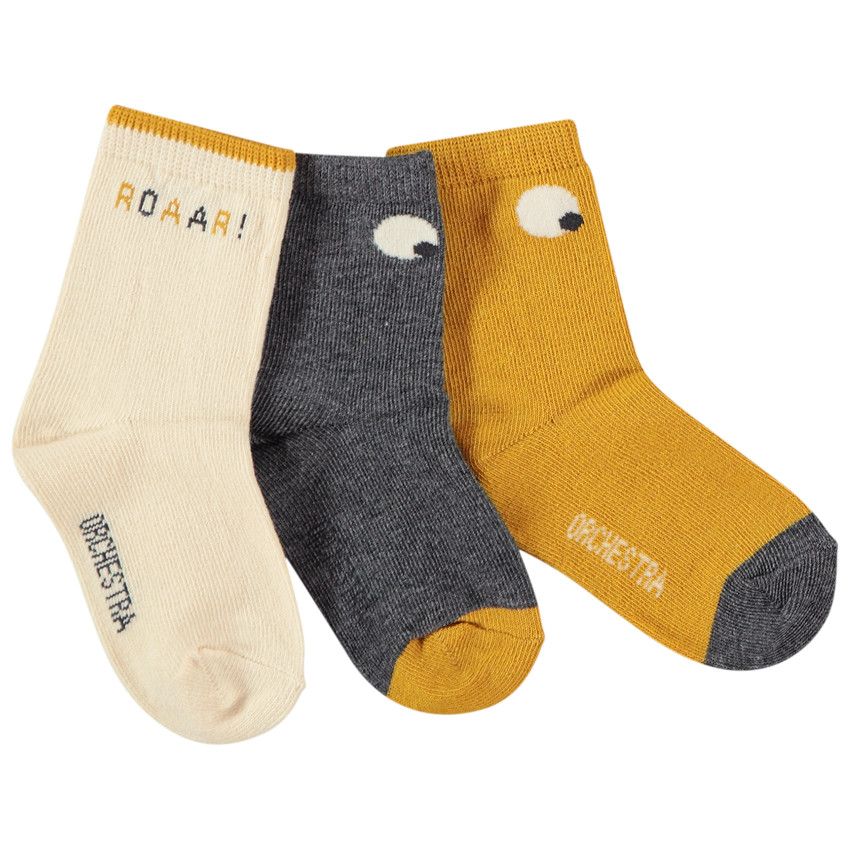 Lot de 3 paires de chaussettes fantaisie pour bébé garçon - Jaune