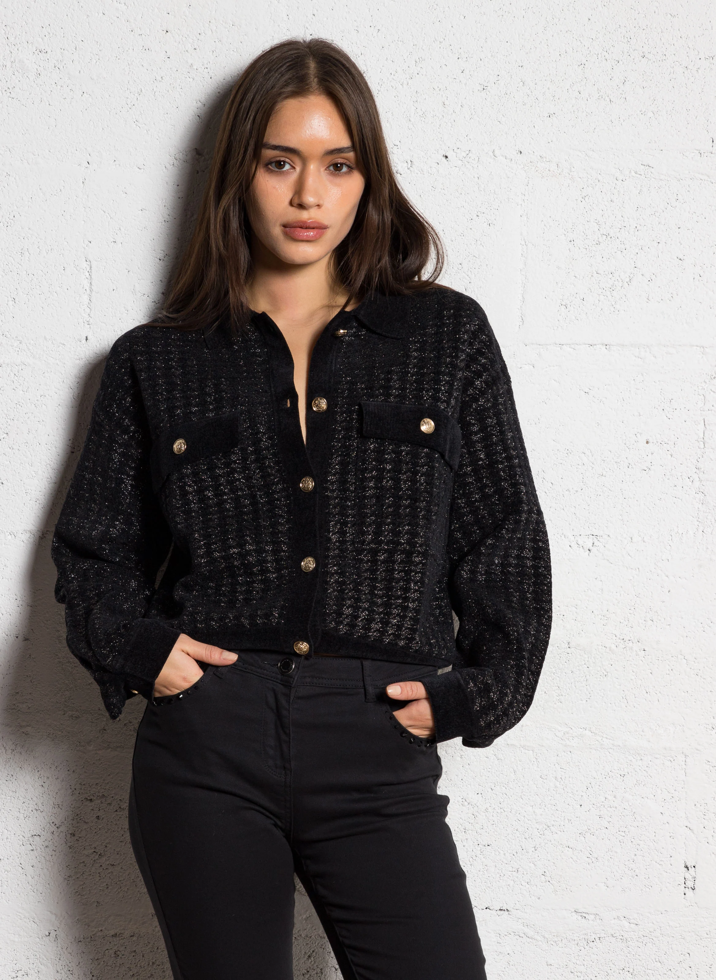 MVAZOU - Gilet ample col classique | Noir