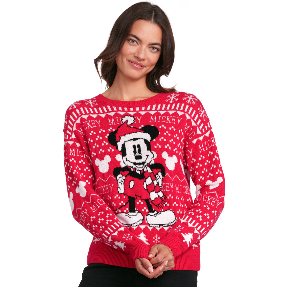 Gina Micky Maus Weihnachtsstrickpullover rot / weiss