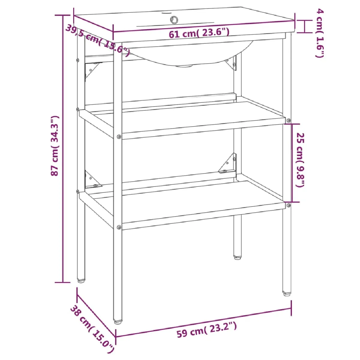 vidaXL Cadre lavabo salle de bain 59x38x83 cm - Noir