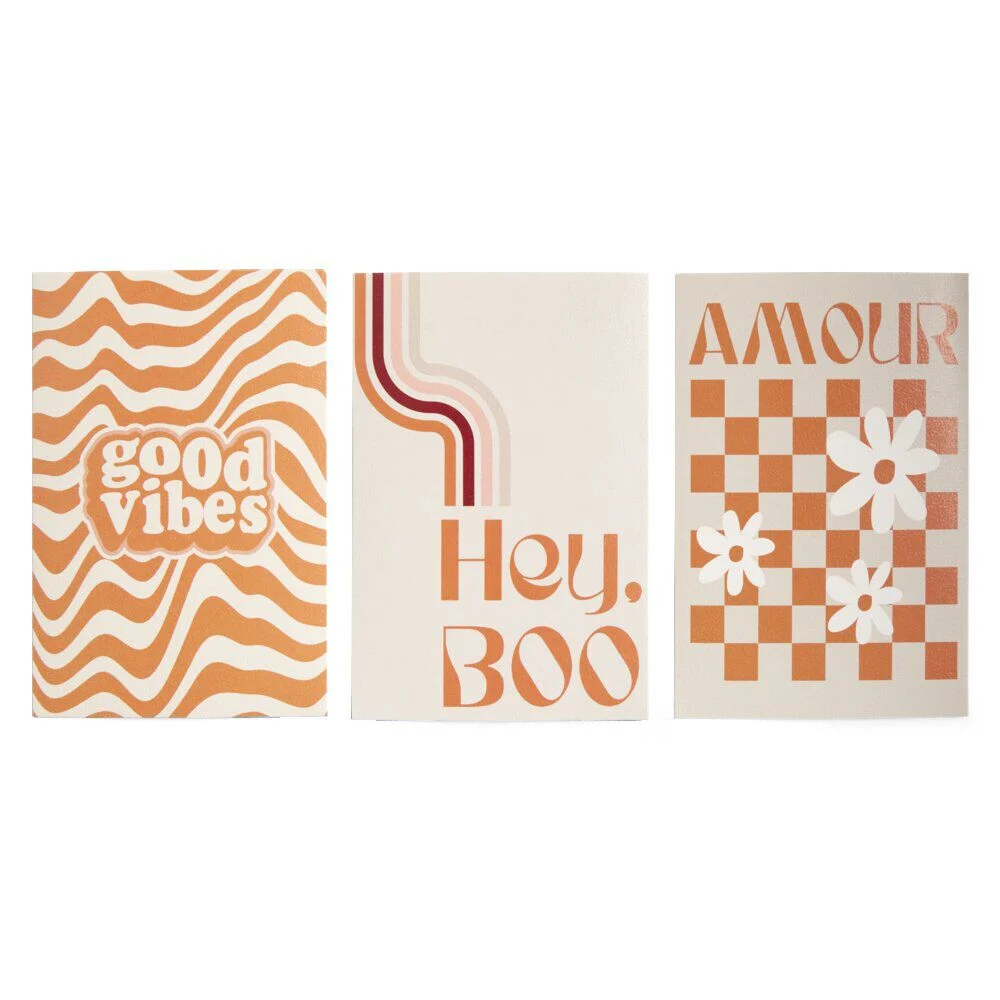 Lot de 3 affiches papier orange et blanc motifs rétro 10x15cm