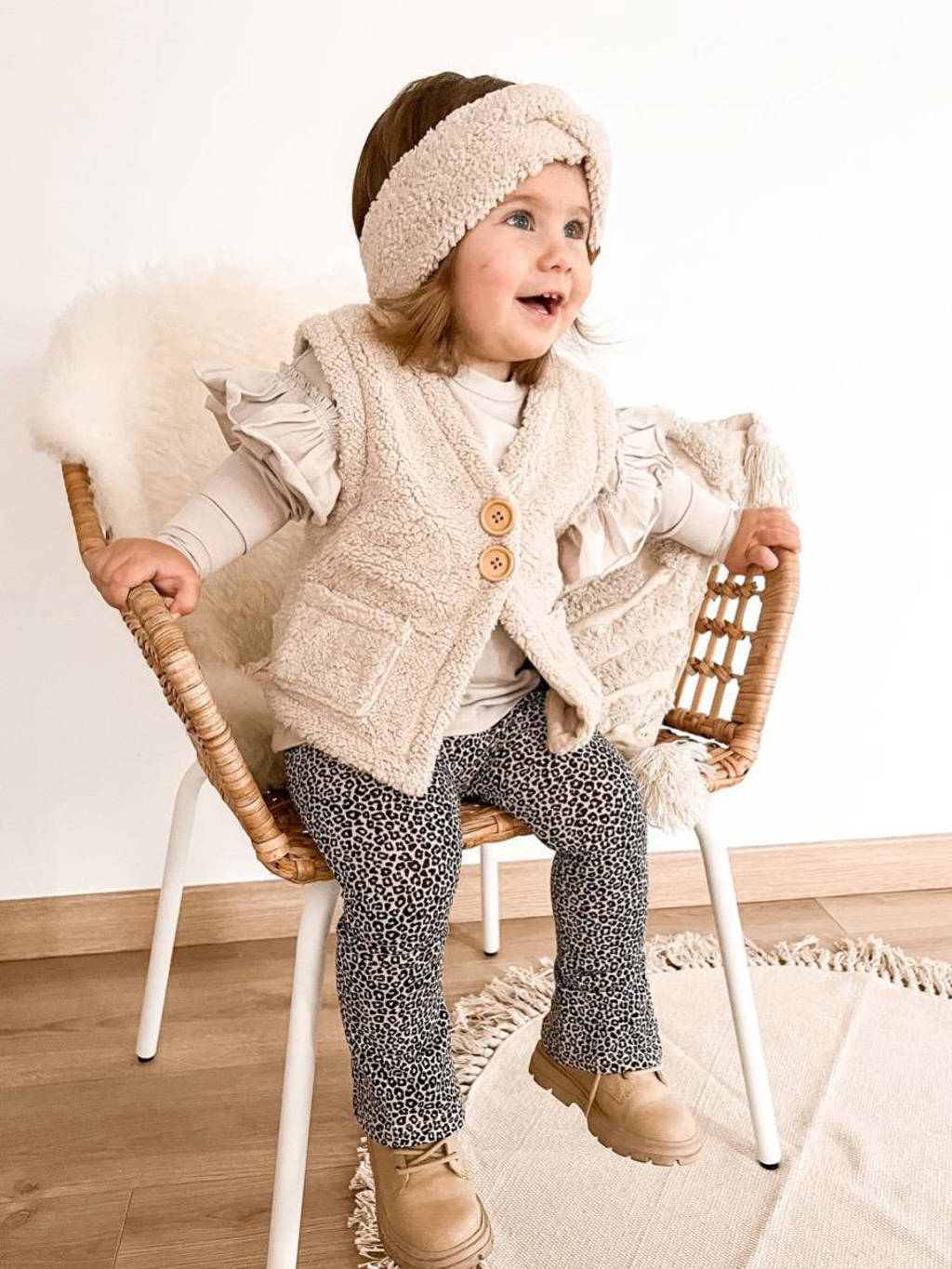 Babystyling baby flared broek met dierenprint donkerbruin/ecru