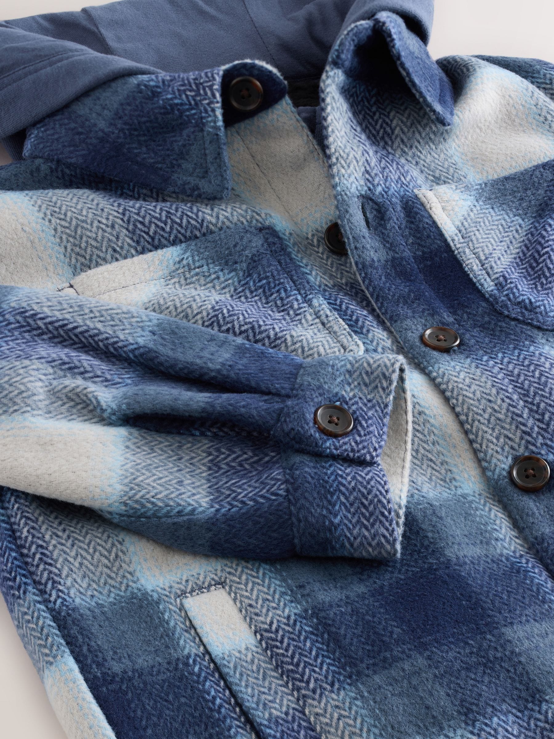 Donkerblauw - Borg gevoerde Ruit Overshirt Met capuchon (3-16jr)
