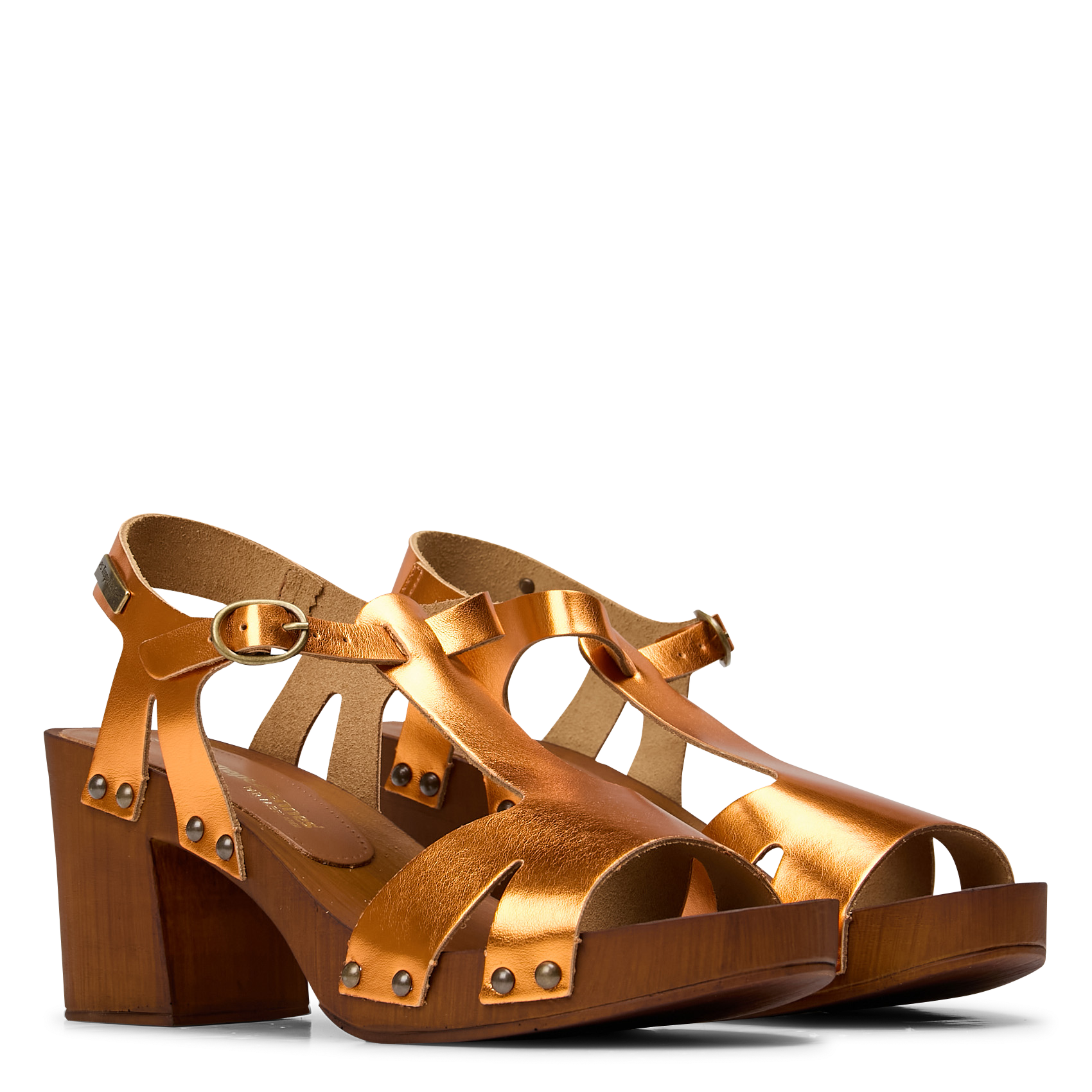 TACHA - Sandales à talon en cuir métallisé | Orange