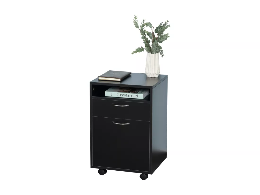 HOMCOM Caisson de bureau rangement bureau sur roulettes tiroir placard niche panneaux particules noir