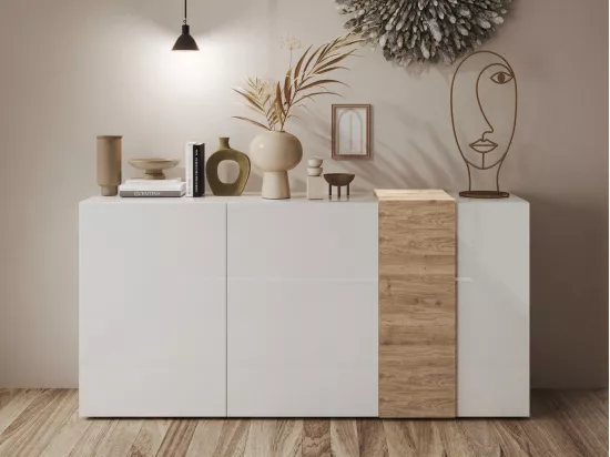 Buffet avec 3 portes - Blanc et naturel clair - CAYNO