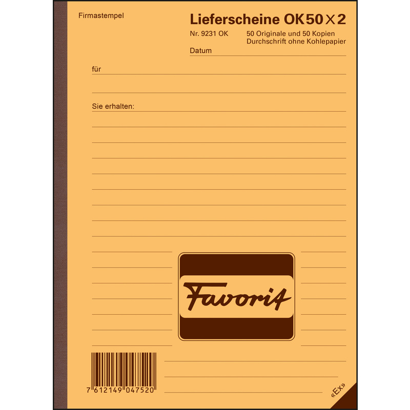 Favorit Durchschreibeblock Lieferschein, 50/50, A5, gelb