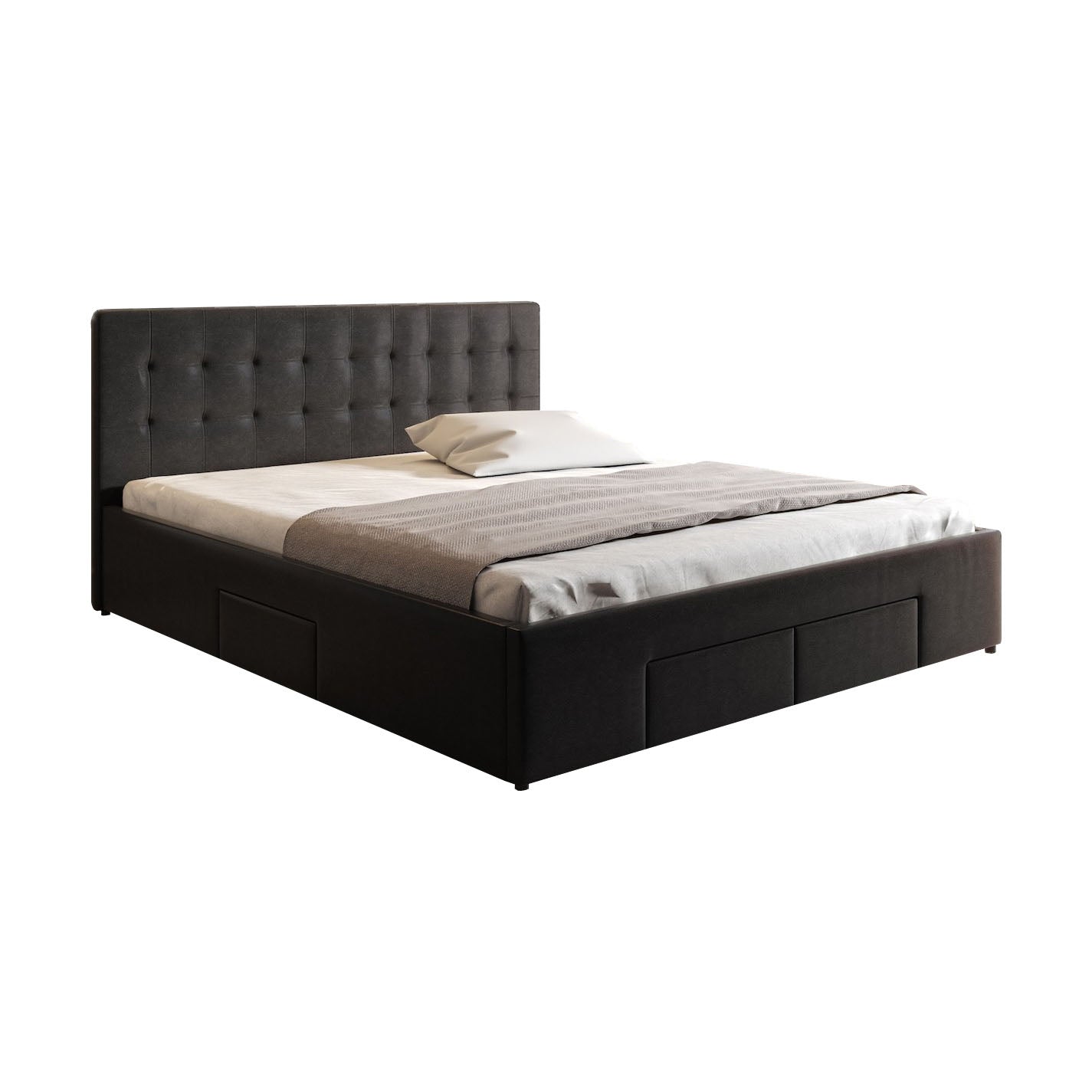 Milo - Tweepersoonsbed met lades - Zwart - 180x200 cm