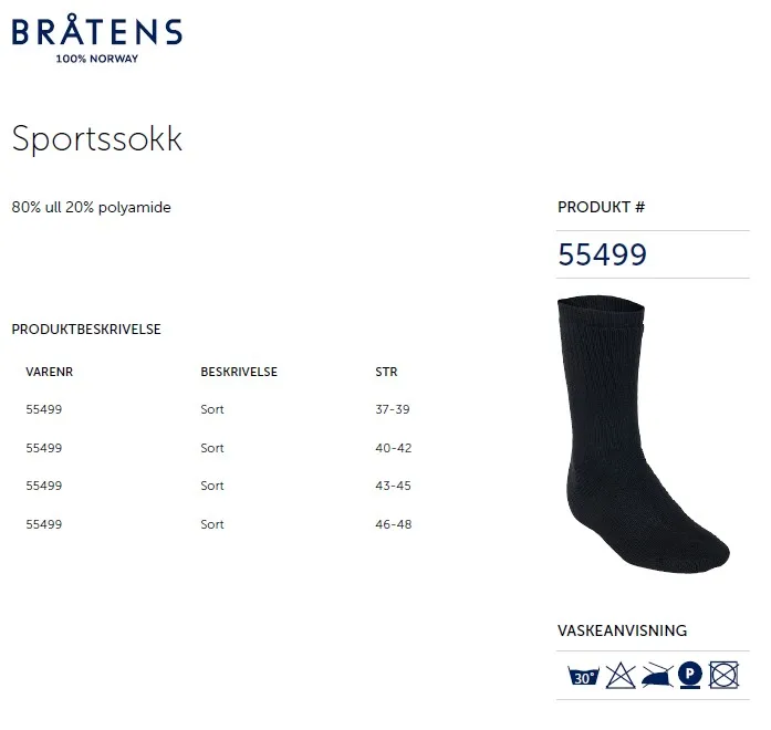 Bratens Bråtens Sportssokken Sort
