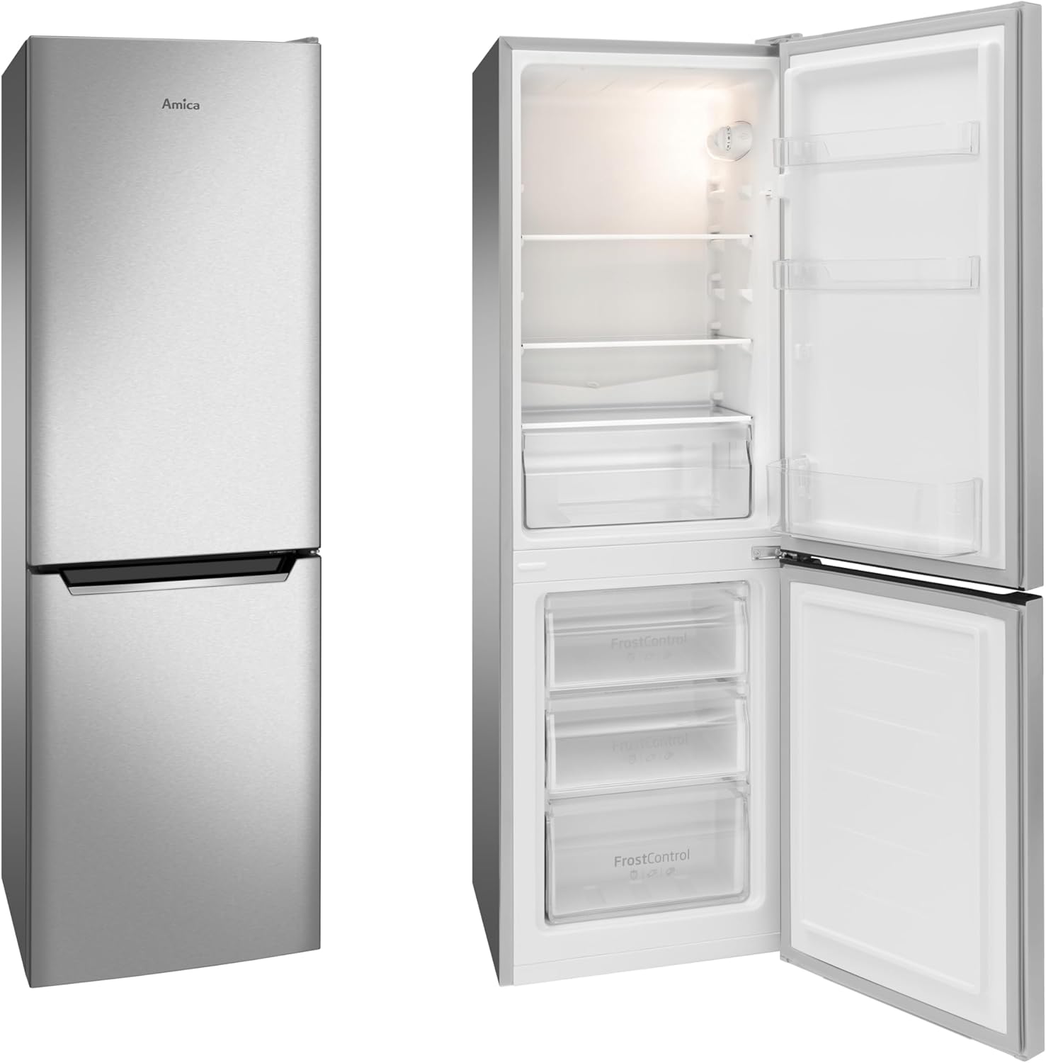 Amica Kühl Gefrierkombination freistehend 144 cm 157 l Nutzinhalt mit Superkühlfunktion und Supergefrierfunktion, Edelstahloptik