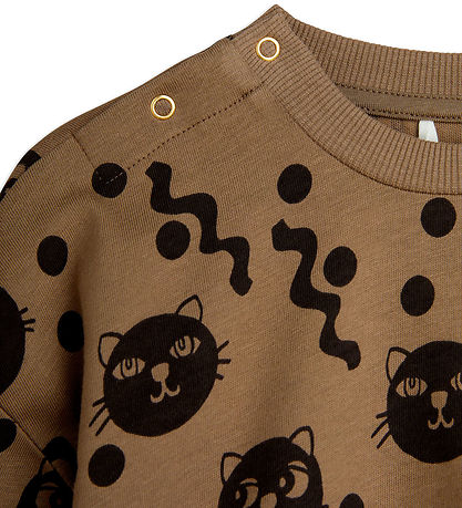 Mini Rodini Babyset - Squiggly Cats AOP - Brown