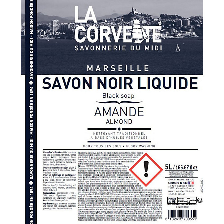 Savon noir La Corvette Savonnerie du midi à l'huile de lin parfum amande 5L